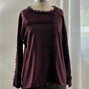 LISA TODD Burgundy Fringed Sweater, GUC